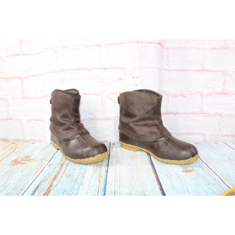 Sorel Brown Leather Wool Lined Chelsea Ankle Rubber Duck Boots Size US 8 - Picture 3 of 7